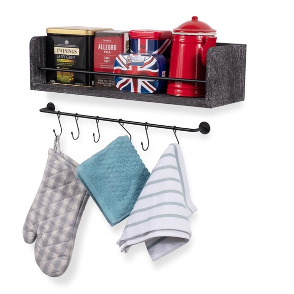 Rustic State Wall Mount Floating Wall Shelf with Rail and Hooks - Picture 4 of 7